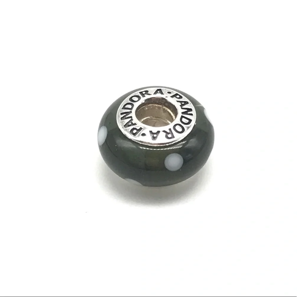 Pandora Black White Polka Dots Murano Glass Bead Charm